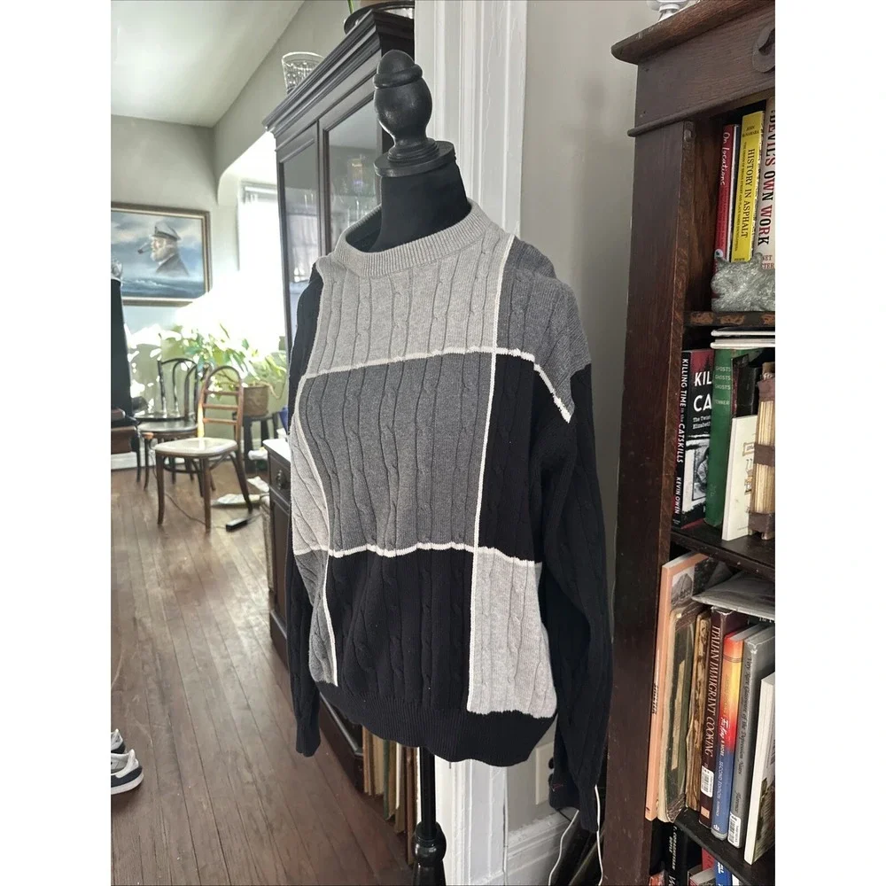 Vintage 90's Greg Norman Black & Silver Sweater Men's Large Excellent Condition - Picture 2 of 12